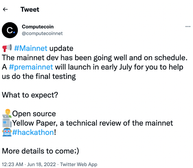 mainnet 开发一直进展顺利，按计划进行。一个# premainnet 将在 7 月初推出，为您帮助我们做最后的测试