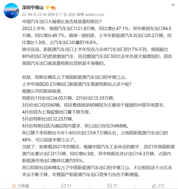 2022上半年，我国汽车出口121.8万辆，同比增长47.1%