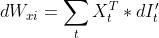 dW_{xi}=\sum_{t}X_{t}^{T}*dI_{t}'