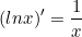 \small (lnx)'=\frac{1}{x}