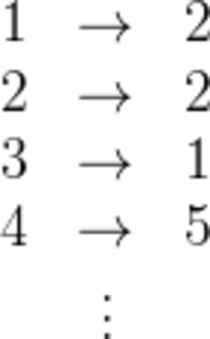 \begin{matrix} 1&\to&2\\ 2&\to&2\\ 3&\to&1\\ 4&\to&5\\ &\vdots \end{matrix}