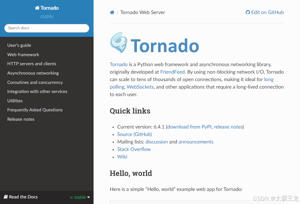 Tornado 是一个 Python 异步网络库和 web 框架