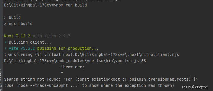 Nuxt3：构建的时候报错Search string not found: “for (const existingRoot of buildInfoVersionMap.roots)