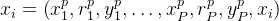 x_{i}=\left(x_{1}^{p}, r_{1}^{p}, y_{1}^{p}, \ldots, x_{P}^{p}, r_{P}^{p}, y_{P}^{p}, x_{i}\right)