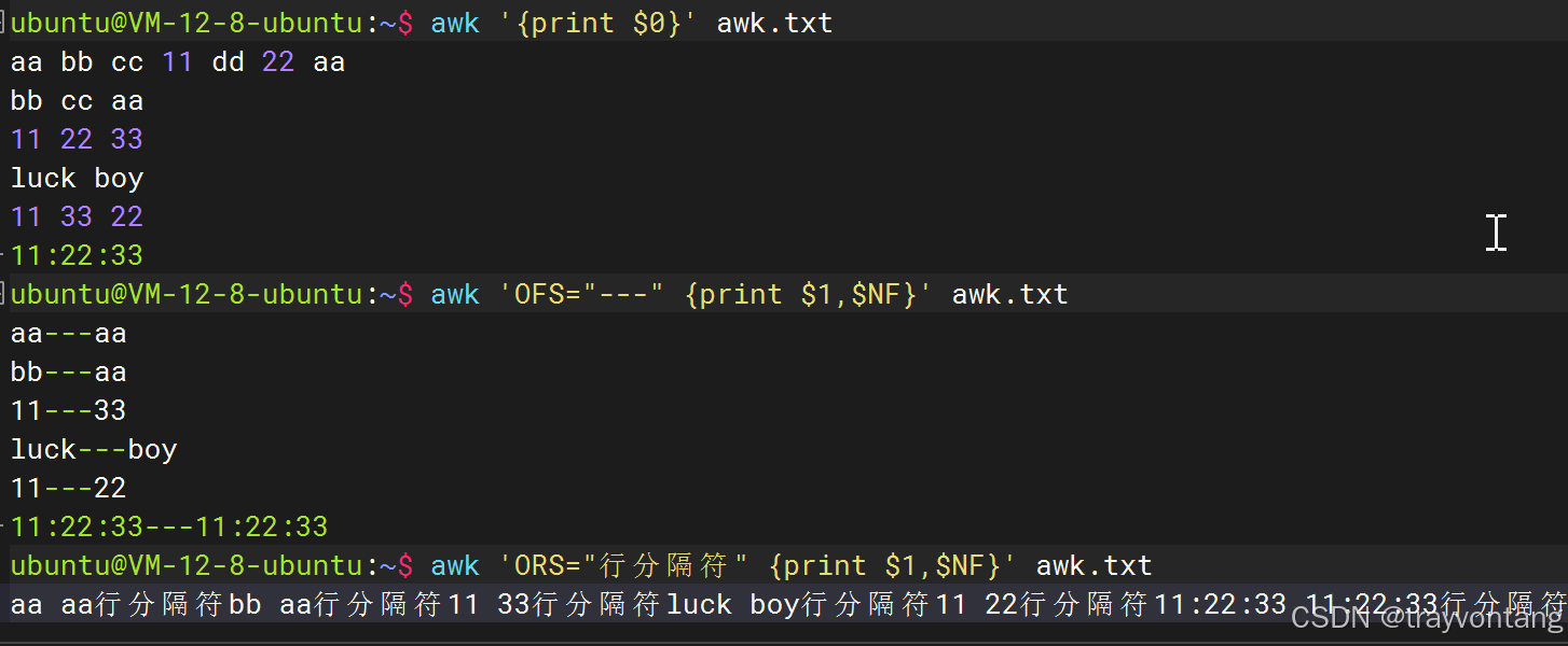 Linux awk命令指定分隔符